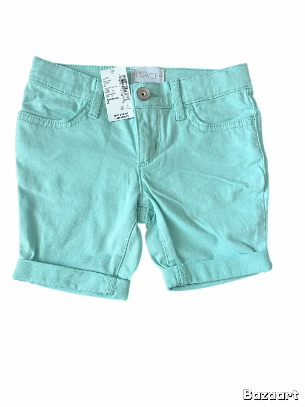 NWT The Children's Place Mint Green Girls' Roll-Cuff Shorts size 4